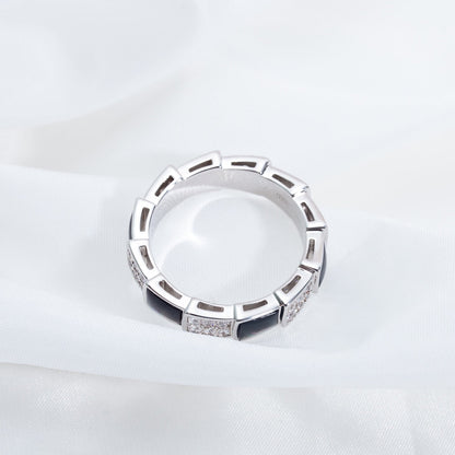 [LUXE]SERPENTI RING SILVER DIAMOND BLACK MOP 4MM