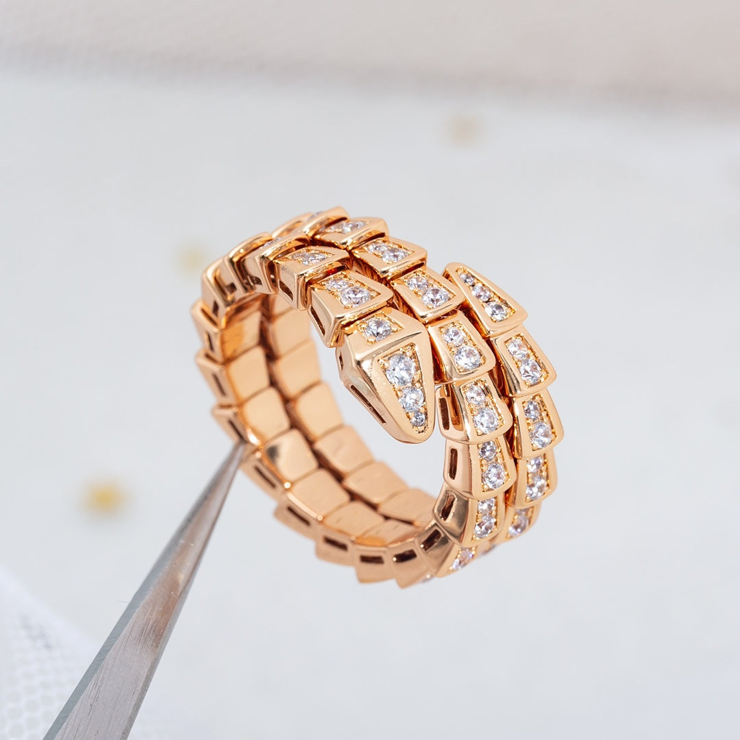 [LUXE]SERPENTI RING PINK GOLD DIAMOND DOUBLE ROW