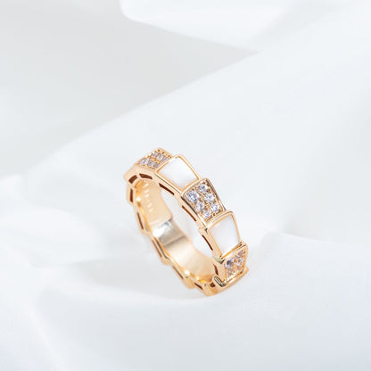 [LUXE]SERPENTI RING PINK GOLD MOP DIAMOND PAVED 4MM