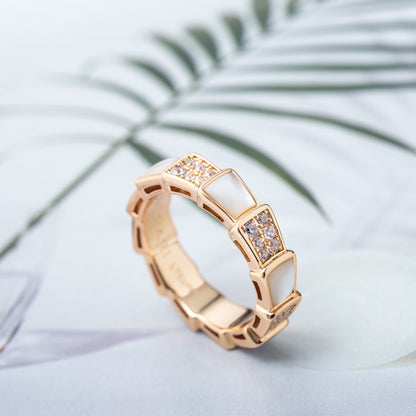 [LUXE]SERPENTI RING PINK GOLD MOP DIAMOND PAVED 4MM