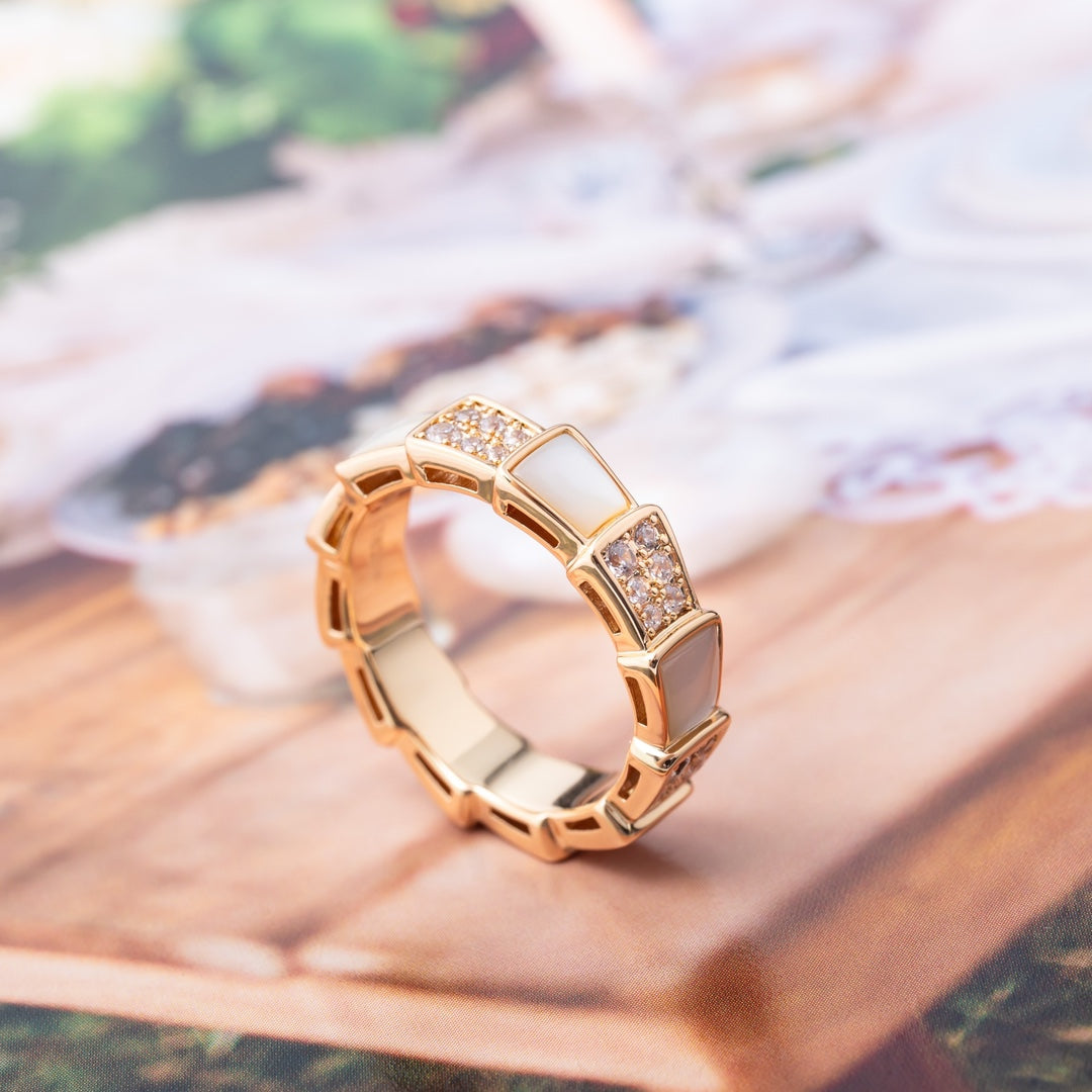 [LUXE]SERPENTI RING PINK GOLD MOP DIAMOND PAVED 4MM