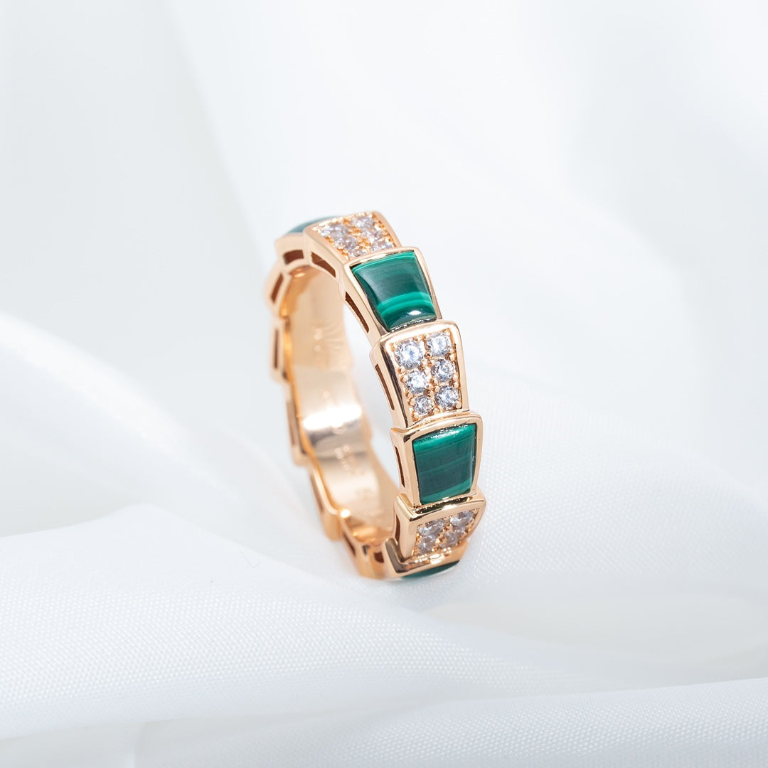 [LUXE]SERPENTI RING PINK GOLD MALACHITE DIAMOND PAVED 4MM