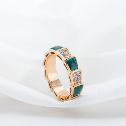 [LUXE]SERPENTI RING PINK GOLD MALACHITE DIAMOND PAVED 4MM