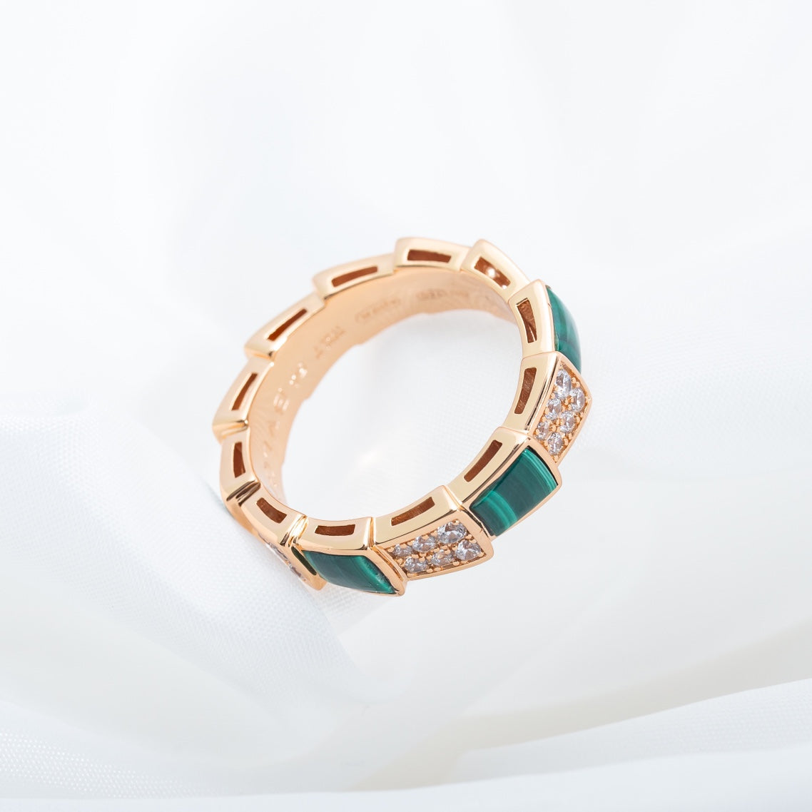 [LUXE]SERPENTI RING PINK GOLD MALACHITE DIAMOND PAVED 4MM