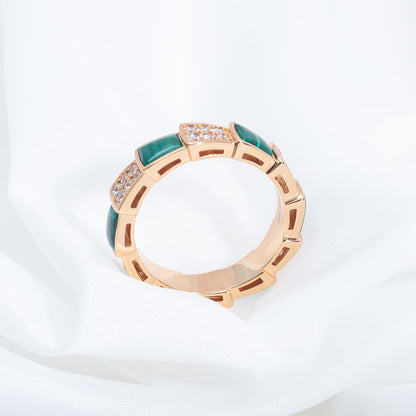 [LUXE]SERPENTI RING PINK GOLD MALACHITE DIAMOND PAVED 4MM