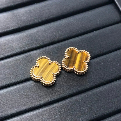 [LUXE] CLOVER MEDIUM 1 MOTIFS TIGER EYE EARRINGS