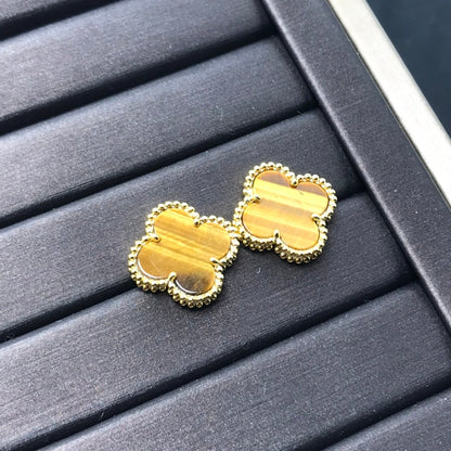 [LUXE] CLOVER MEDIUM 1 MOTIFS TIGER EYE EARRINGS