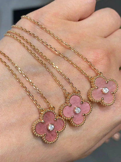 [LUXE] CLOVER 15MM DIAMOND RHODONITE NECKLACE