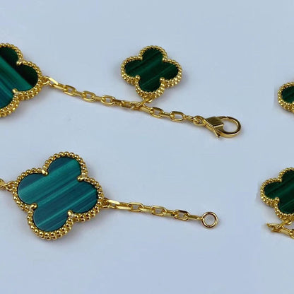 [LUXE] MAGIC CLOVER MALACHITE GOLD BRACELET 5 MOTIFS