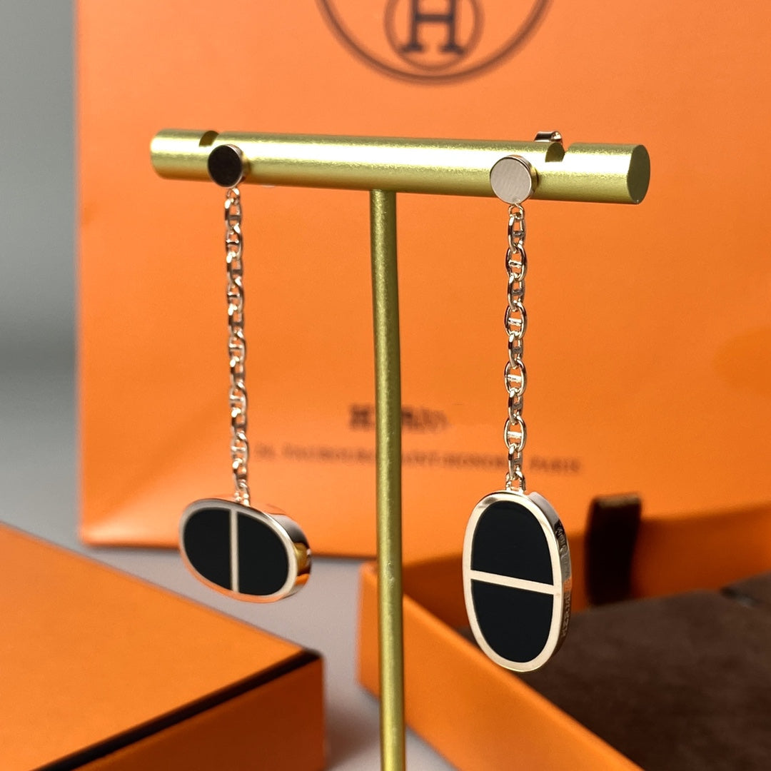 [LUXE]CHAINE VERSO BLACK CERAMIC EARRINGS