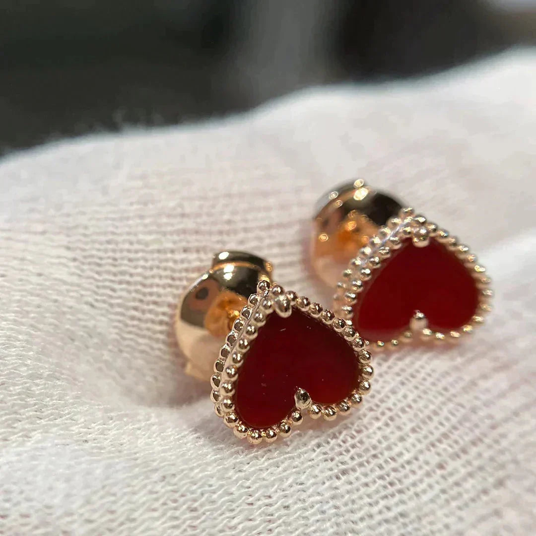 [LUXE] HEART CARNELIAN STUD EARRINGS