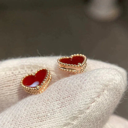 [LUXE] HEART CARNELIAN STUD EARRINGS