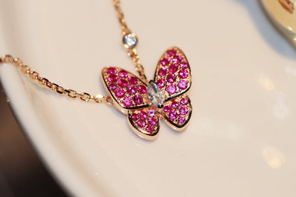 [LUXE] BUTTERFLY RED DIAMOND ROSE GOLD NECKLACE