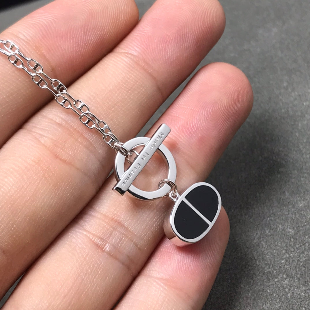 [LUXE]CHAINE VERSO BLACK CERAMIC SILVER NECKLACE