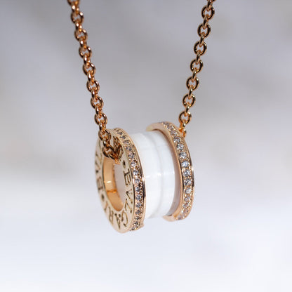 [LUXE]ZERO 1 WHITE CERAMIC PINK GOLD DIAMOND NECKLACE