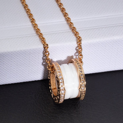 [LUXE]ZERO 1 WHITE CERAMIC PINK GOLD DIAMOND NECKLACE