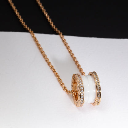 [LUXE]ZERO 1 WHITE CERAMIC PINK GOLD DIAMOND NECKLACE