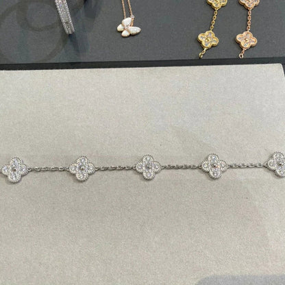 [LUXE] CLOVER 5 MOTIFS  DIAMOND BRACELET SILVER