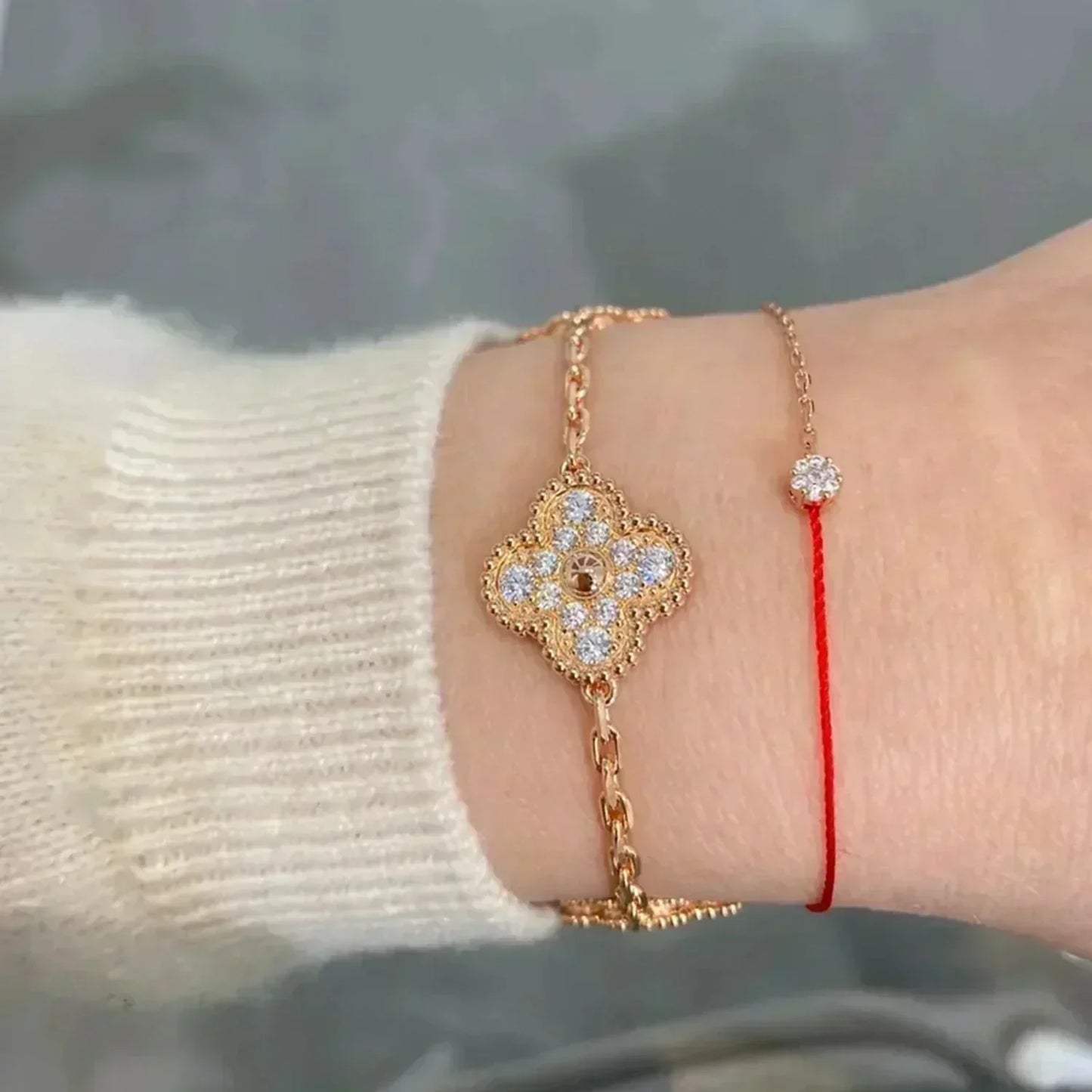 [LUXE] CLOVER 5 MOTIFS  FULL DIAMOND BRACELET