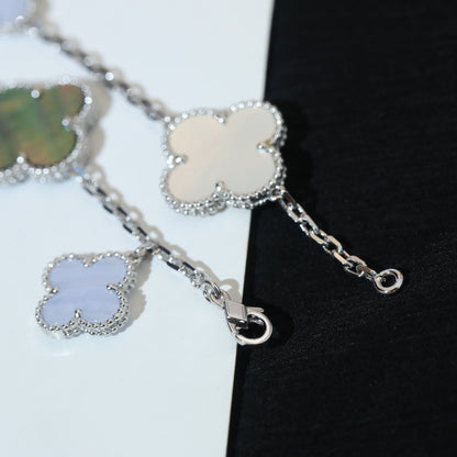 [LUXE] CLOVER BRACELET 5 MOTIFS MOP CHALCEDONY SILVER