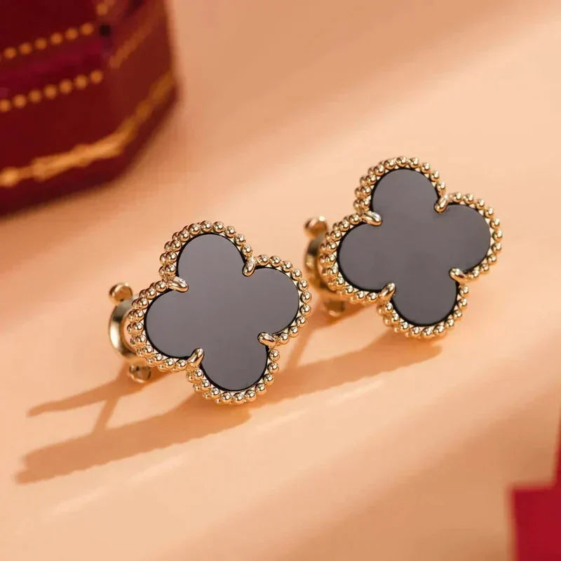 [LUXE] CLOVER MEDIUM 1 MOTIFS  ONYX STUD EARRINGS