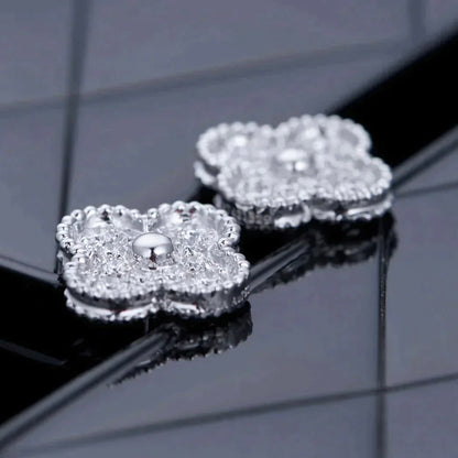 [LUXE] CLOVER 1 MOTIFS DIAMOND STUD EARRINGS SILVER