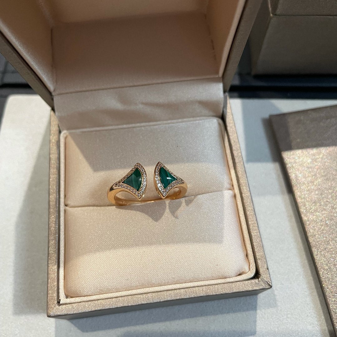 [LUXE]DREAM MALACHITE DIAMOND OPEN RING