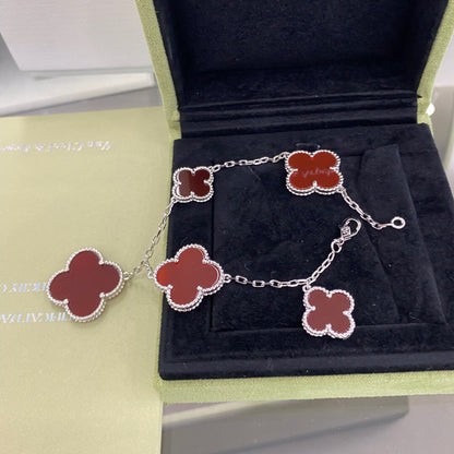 [LUXE] CLOVER 5 MOTIFS SIVLER CARNELIAN BRACELET