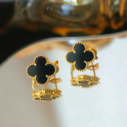 [LUXE] CLOVER MEDIUM 1 MOTIFS  ONYX STUD EARRINGS