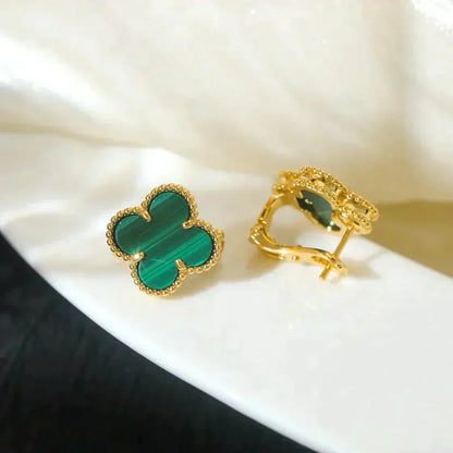 [LUXE] CLOVER MEDIUM 1 MOTIFS MALACHITE  EARRINGS