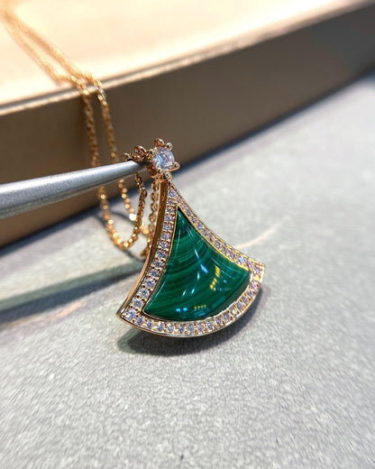 [LUXE]DREAM MALACHITE DIAMOND PAVED PINK GOLD NECKLACE