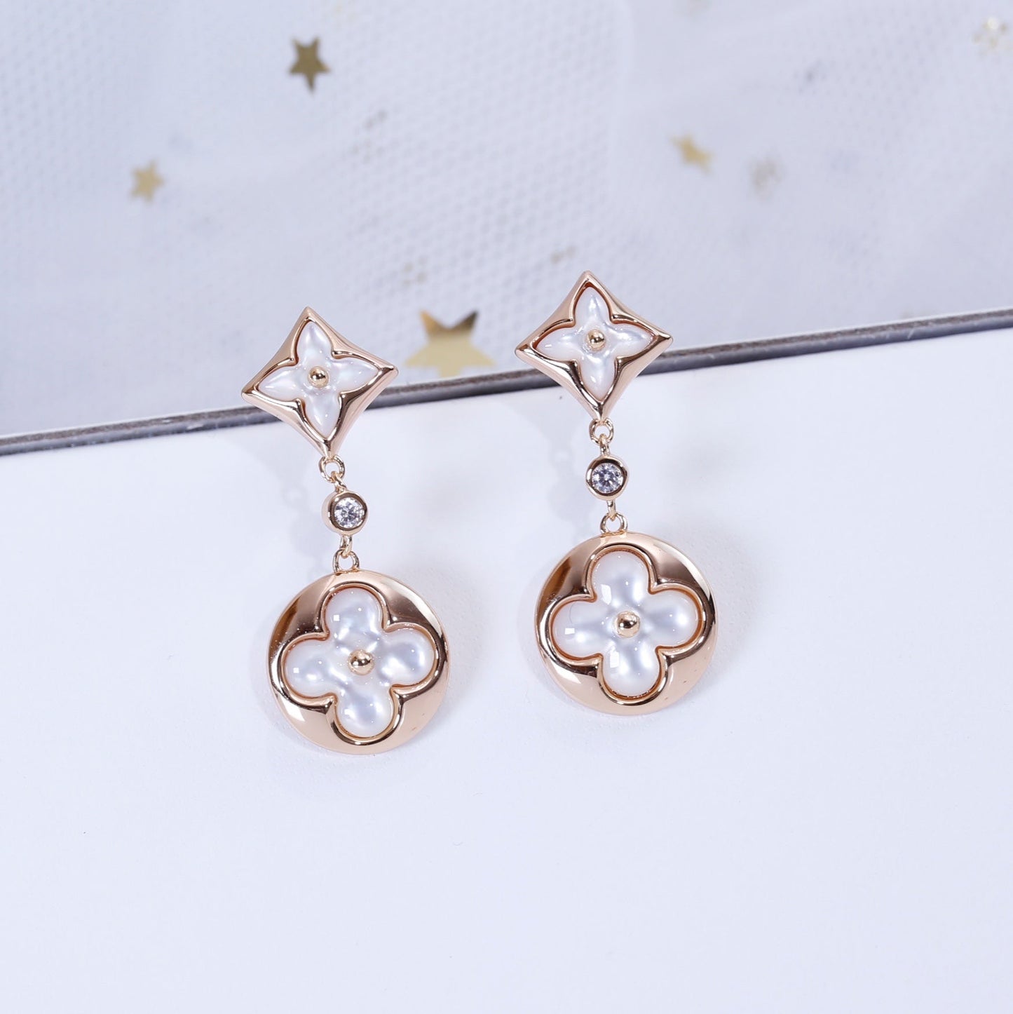 [LUXE]STAR AND SUN PINK GOLD MOP DROP EARRINGS