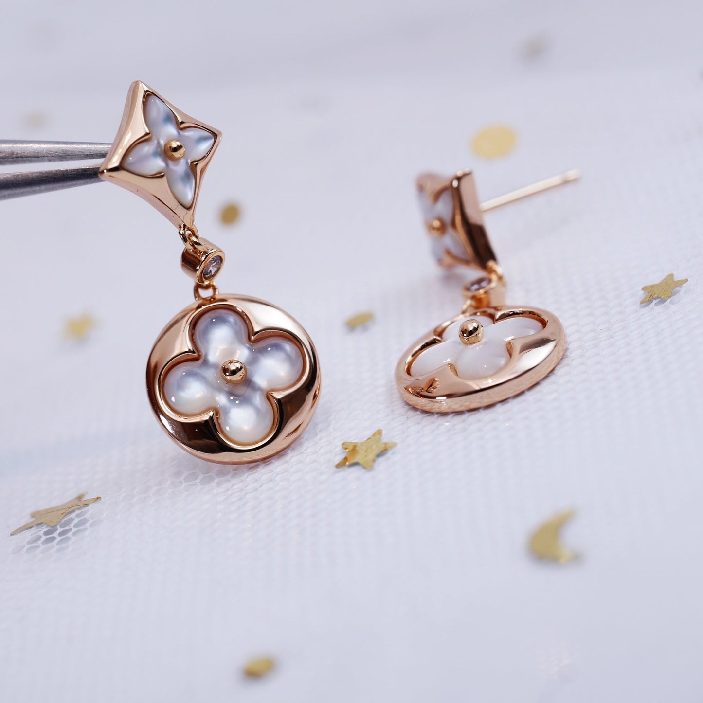 [LUXE]STAR AND SUN PINK GOLD MOP DROP EARRINGS