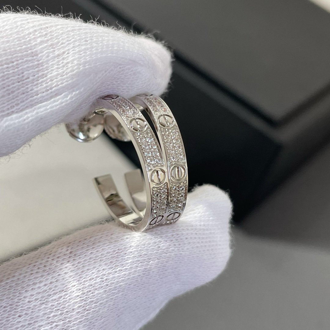 [LUXE]LOVE DIAMOND SILVER HOOP EARRINGS