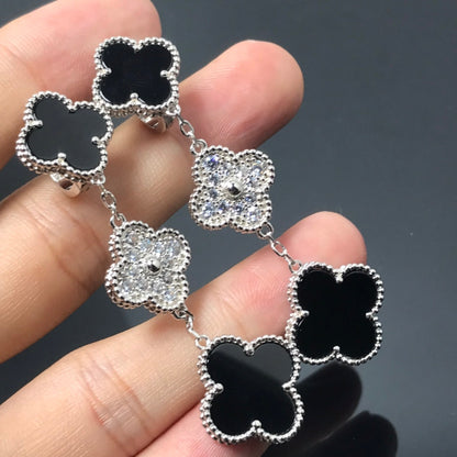 [LUXE] CLOVER 3 MOTIF DIAMOND ONYX SILVER EARRINGS