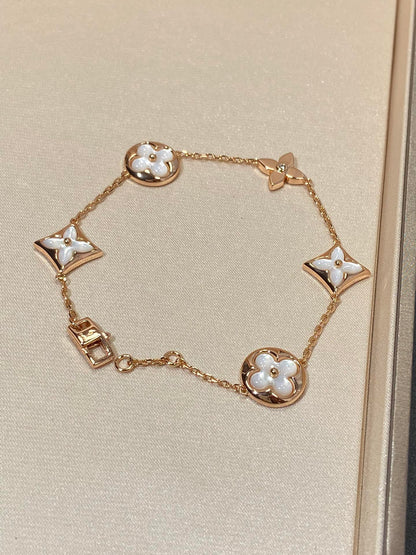 [LUXE]STAR AND SUN 5 MOTIF MOP PINK GOLD BRACELET