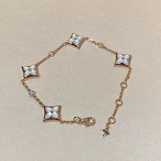 [LUXE]STAR 4 MOTIF MOP DIAMOND PINK GOLD BRACELET