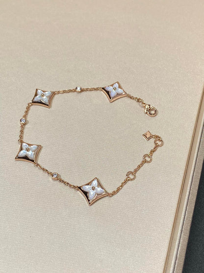 [LUXE]STAR 4 MOTIF MOP DIAMOND PINK GOLD BRACELET