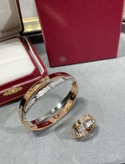 [LUXE]LOVE PINK GOLD SILVER DIAMOND DOUBLE RING