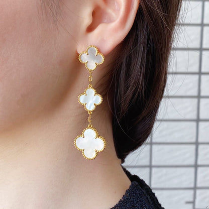 [LUXE] CLOVER MOP 3 MOTIFS GOLD EARRINGS