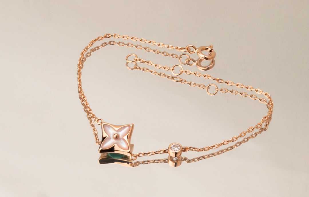 [LUXE]STAR PINK MOP 1 DIAMOND PINK GOLD NECKLACE