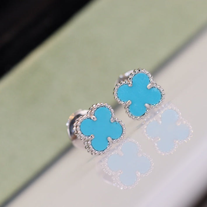 [LUXE] CLOVER MINI TURQUOISE SILVER STUD EARRINGS