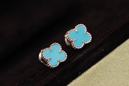 [LUXE] CLOVER MINI TURQUOISE SILVER STUD EARRINGS