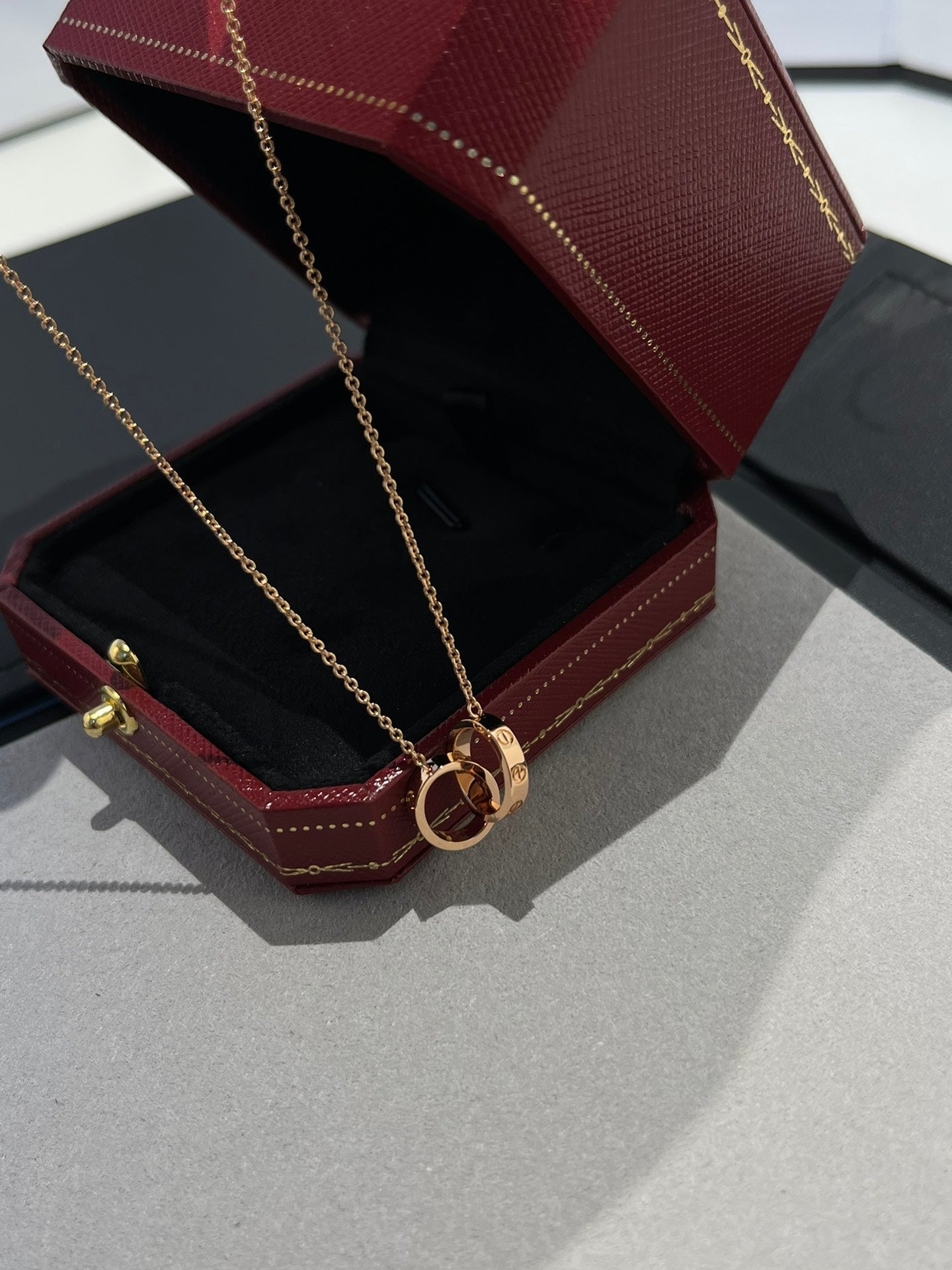 [LUXE]LOVE NECKLACE DOUBLE RING PINK GOLD