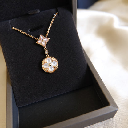 [LUXE]STAR AND SUN WHITE MOP 2 MOTIF PINK GOLD NECKLACE