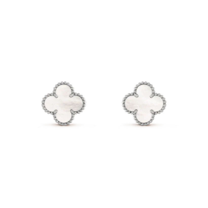 [LUXE] CLOVER MEDIUM 1 MOTIFS  WHITE MOP EARRINGS SILVER