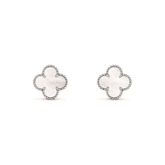 [LUXE] CLOVER MEDIUM 1 MOTIFS  WHITE MOP EARRINGS SILVER