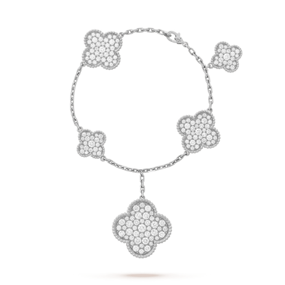 [LUXE] CLOVER 6 MOTIFS SILVER DIAMOND BRACELET