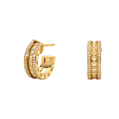 [LUXE]ZERO 1 ROCK GOLD EARRINGS WITH STUDDED SPIRAL AND PAVED DIAMONDS