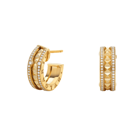 [LUXE]ZERO 1 ROCK GOLD EARRINGS WITH STUDDED SPIRAL AND PAVED DIAMONDS